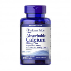 Absorbable Calcium 600 mg Plus Magnesium 300 mg & Vitamin D3 25 mcg (60 softgels)